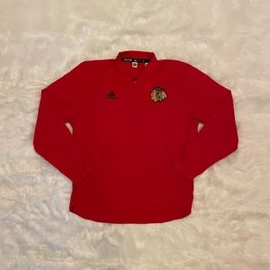 Adidas NHL Chicago Blackhawks Mens LS 1/4 Zip Pullover Top Red GI5201 NEW Sz M